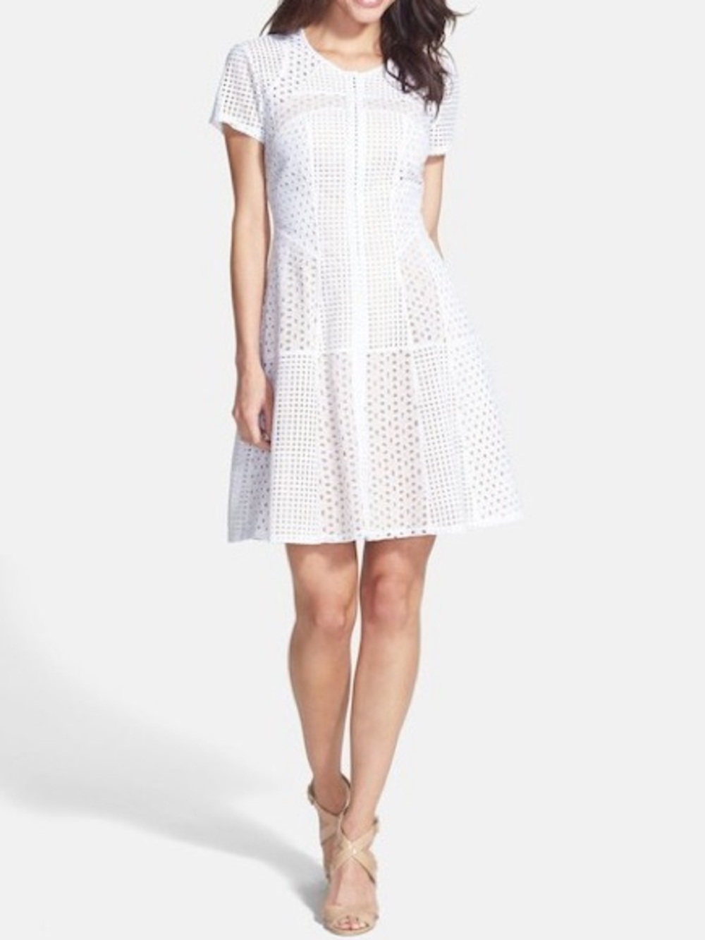 BCBG Max Azria Eyelet Short Sleeve Zip up Dress